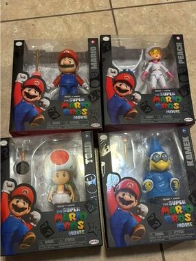 Super Mario Bros Movie Action Figures Set - Toad, Peach, and Kamek, Mario